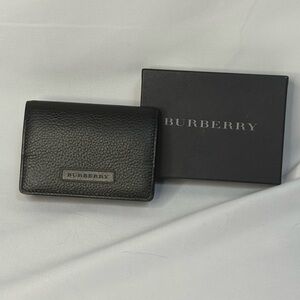 Burberry Black Pebbled Leather Mini Wallet Coin Purse Nova Check Interior w/ Box